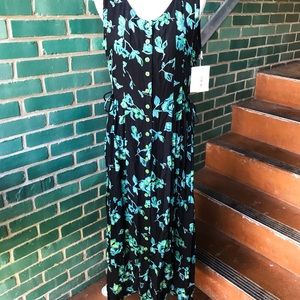 Vintage Black/Green/Blue Tropical Floral Button down dress